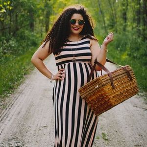 Sleeveless Pink and Charcoal Striped Dress